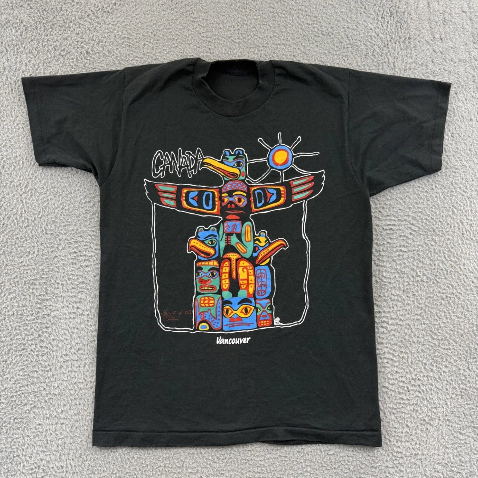 Vintage Vancouver Canada Shirt Adult Medium Black Short Sleeve 90s Travel Totem