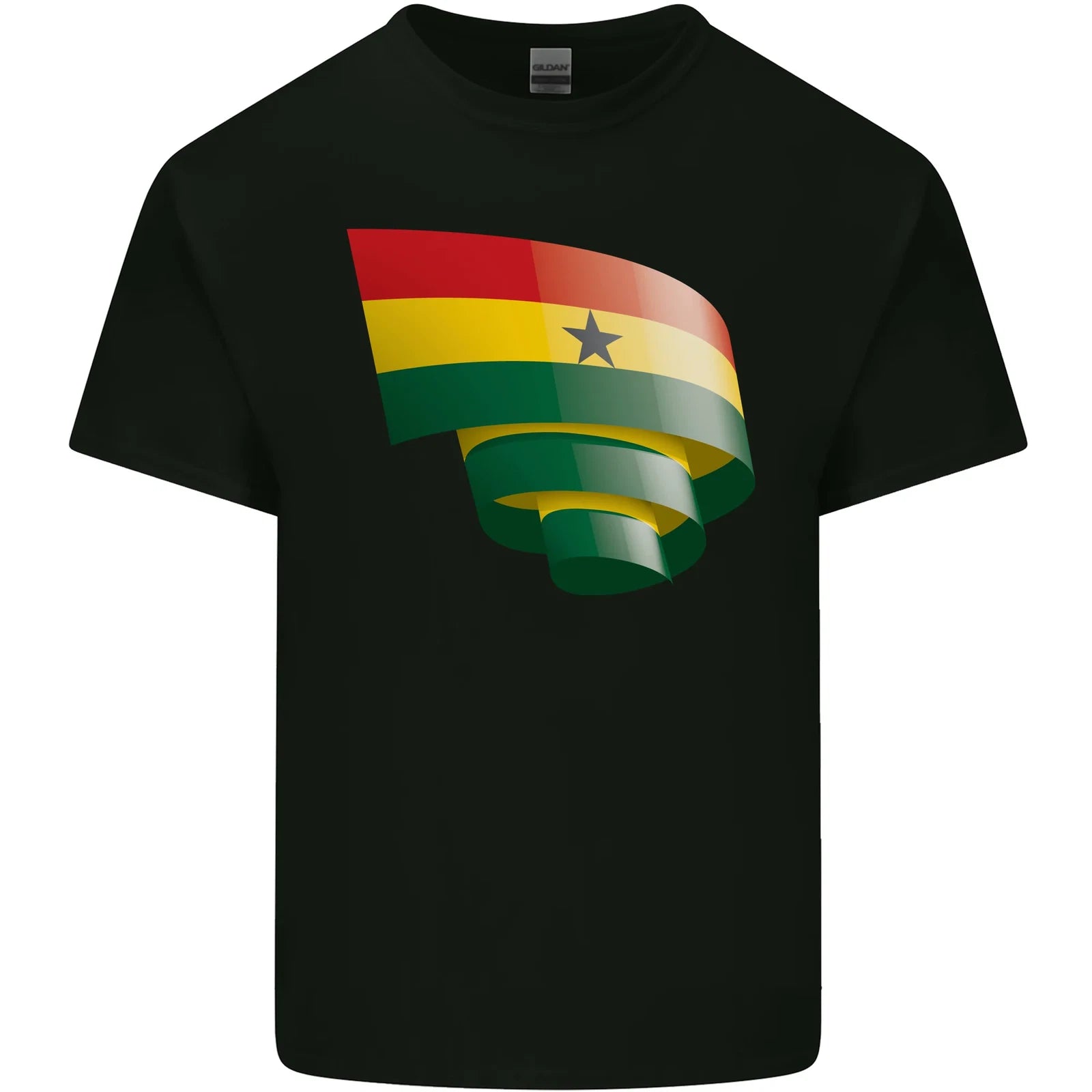 Curled Ghana Flag Ghanaian Day Football Mens Cotton T-Shirt Tee Top