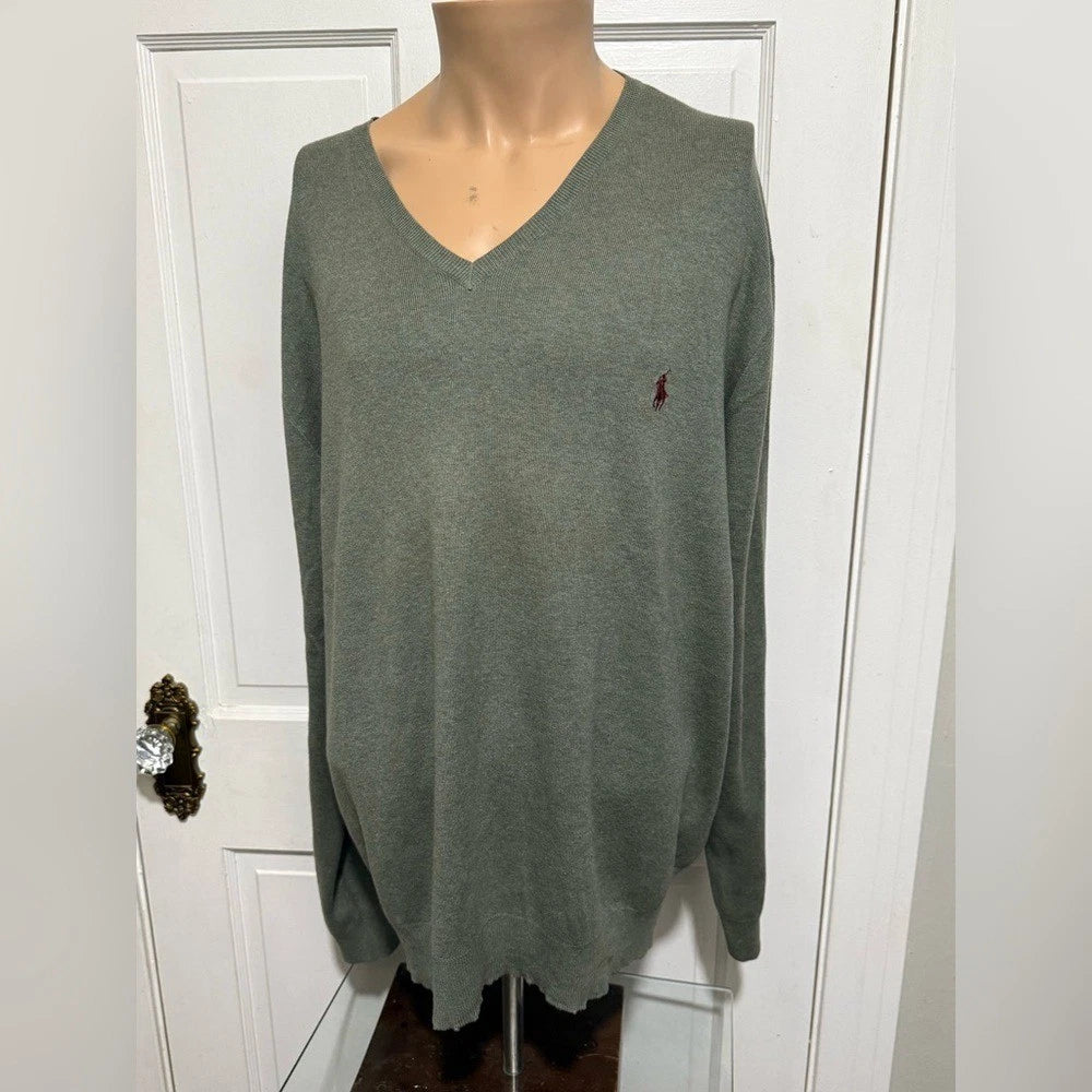 XXL Ralph Lauren Mens Long Sleeve V-Neck Knit Shirt Green