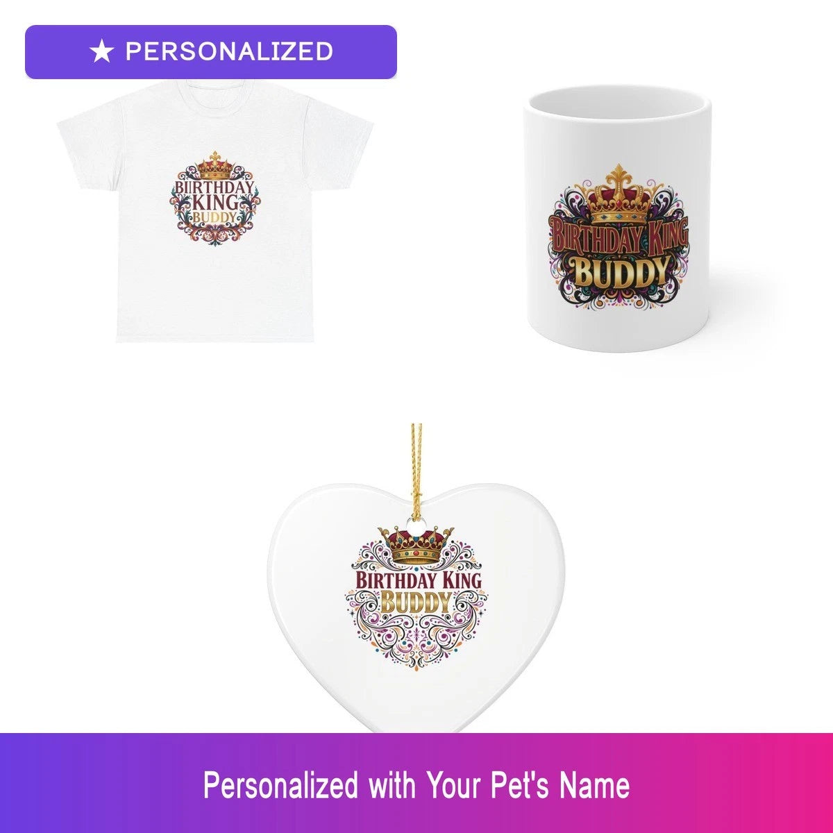 Custom Pet Birthday Gift Set Shirt Mug Ornament Personalized Name Bundle