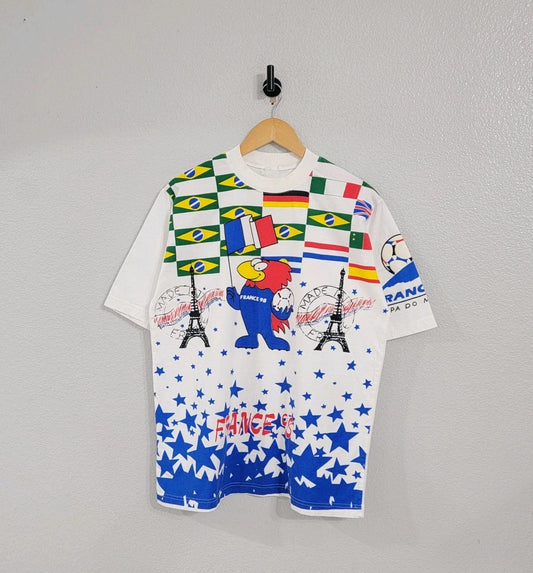 Vintage 1998 France World Cup All Over Print Soccer T Shirt Men's Size Large
