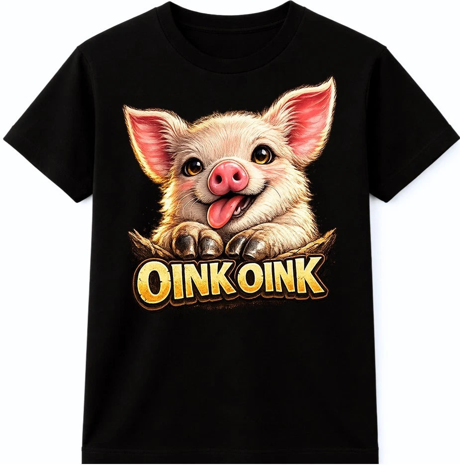 Oink Oink Pig T Shirt Cute Smiling Piglet Graphic Tee Farm Animal Casual Top