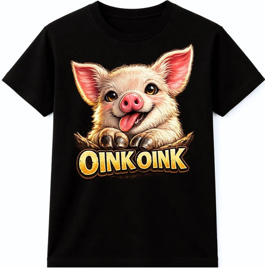 Oink Oink Pig T Shirt Cute Smiling Piglet Graphic Tee Farm Animal Casual Top
