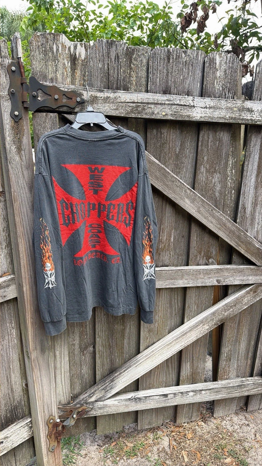 reprint black and red west coast choppers long beach 2000s flame hit longsleeve