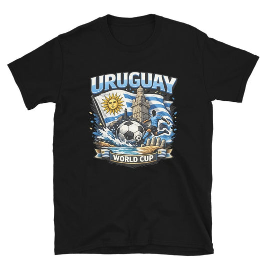 Uruguay World Cup Football Fan T-Shirt Sky Blue & Black Supporter Unisex