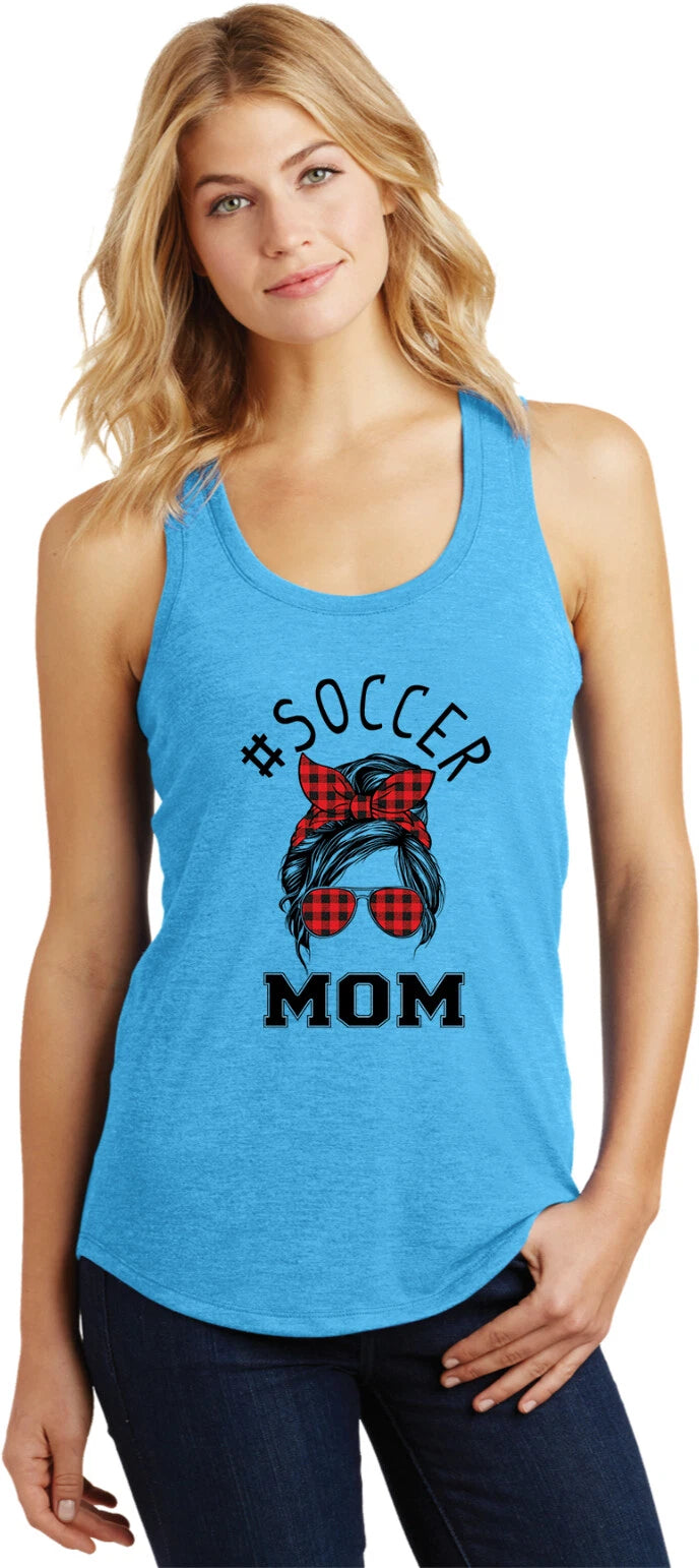 Mom Bun Soccer Mom Red Plaid Headband Womens Racerback Tank Top