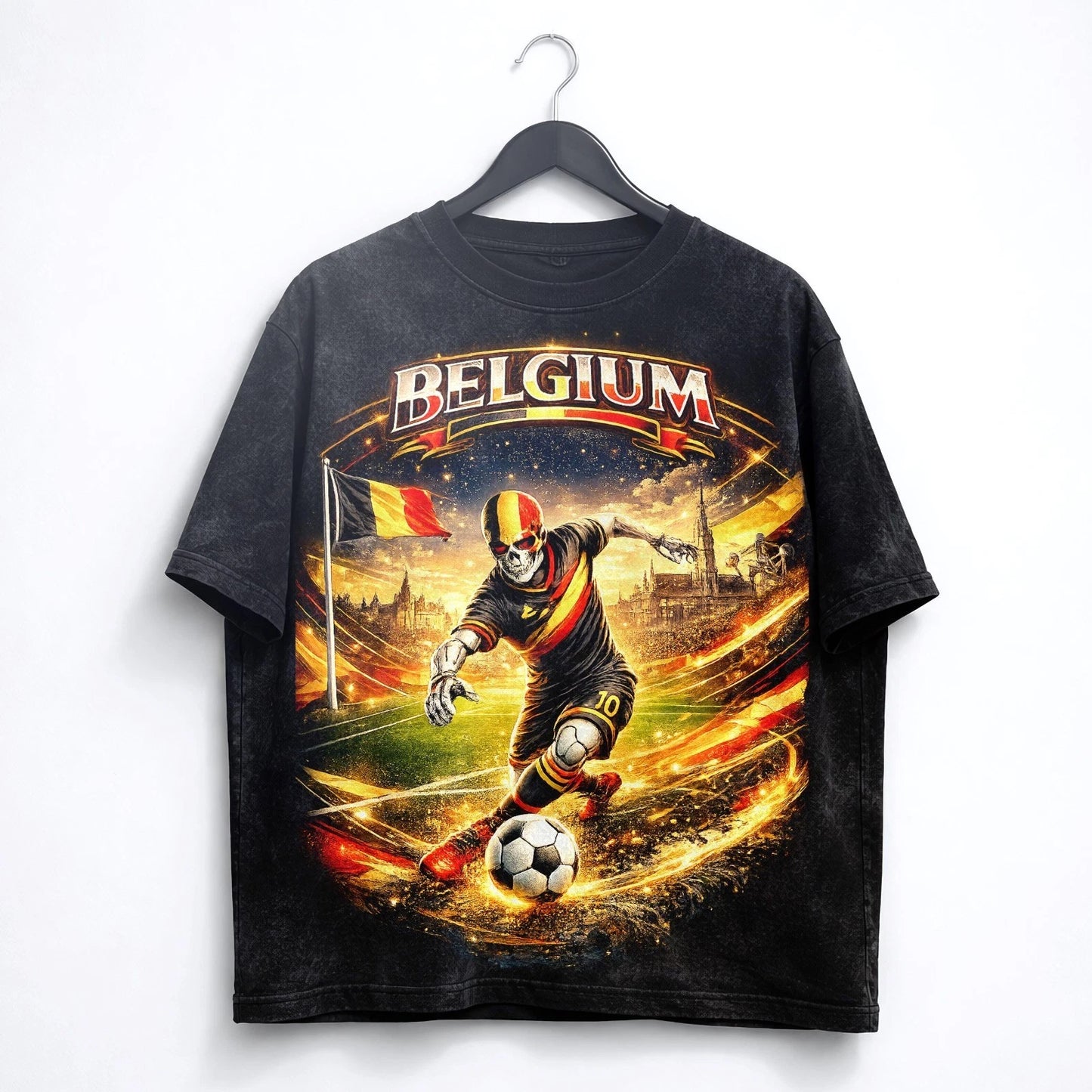 Belgium Soccer Skull Washed T-Shirt Belgian Football Tee World Cup 2026