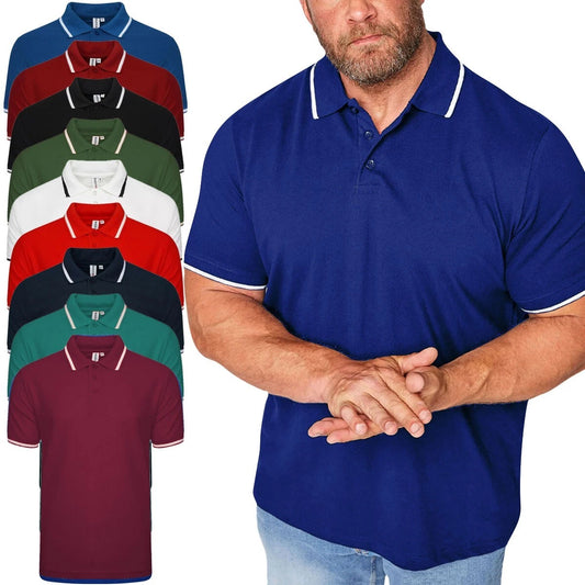 Mens Tipping Polo Big King Size Short Sleeve Plain Casual Top With Pocket Tshirt