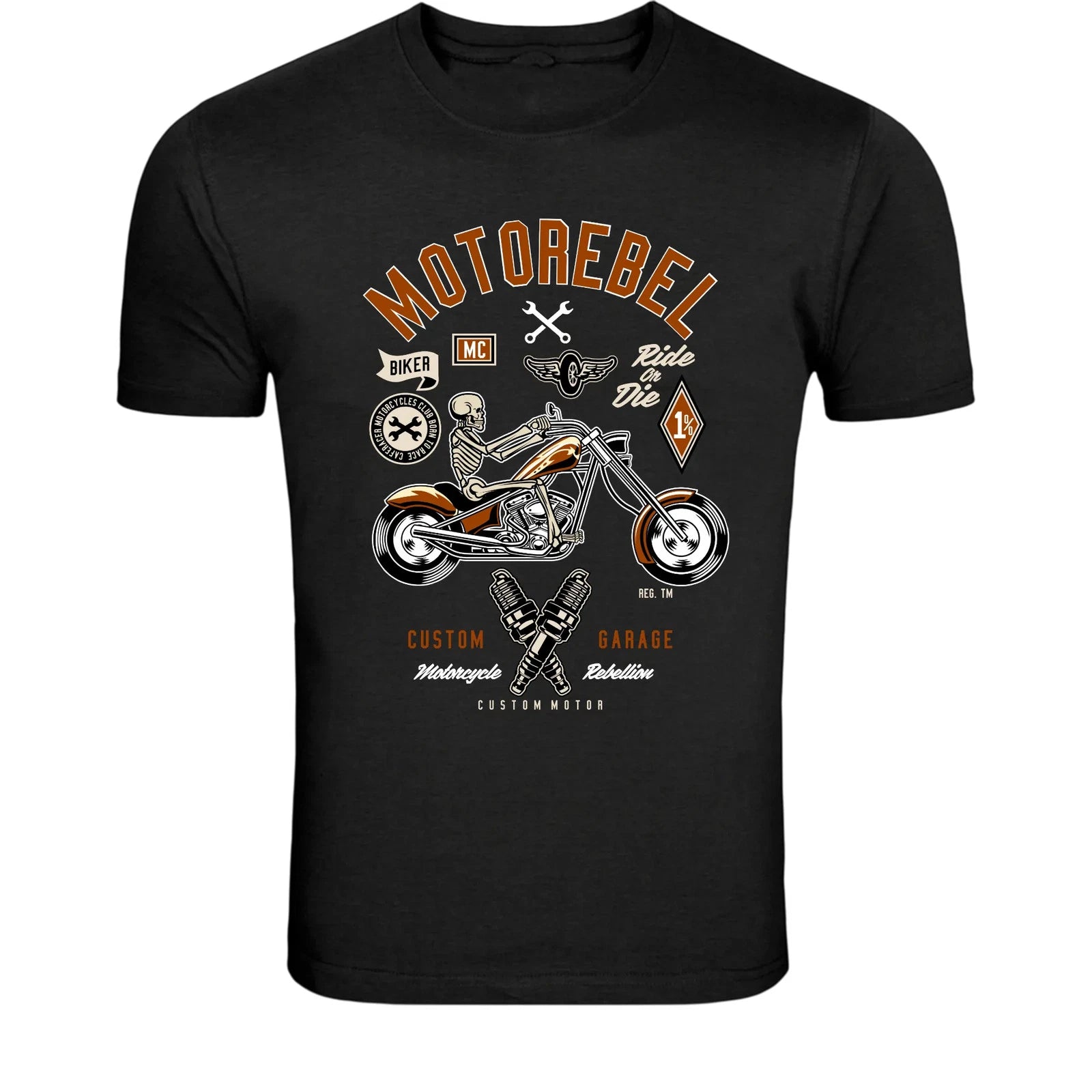 Motorebel Skeleton Biker Ride Or Die T-Shirt - Custom Motorcycle