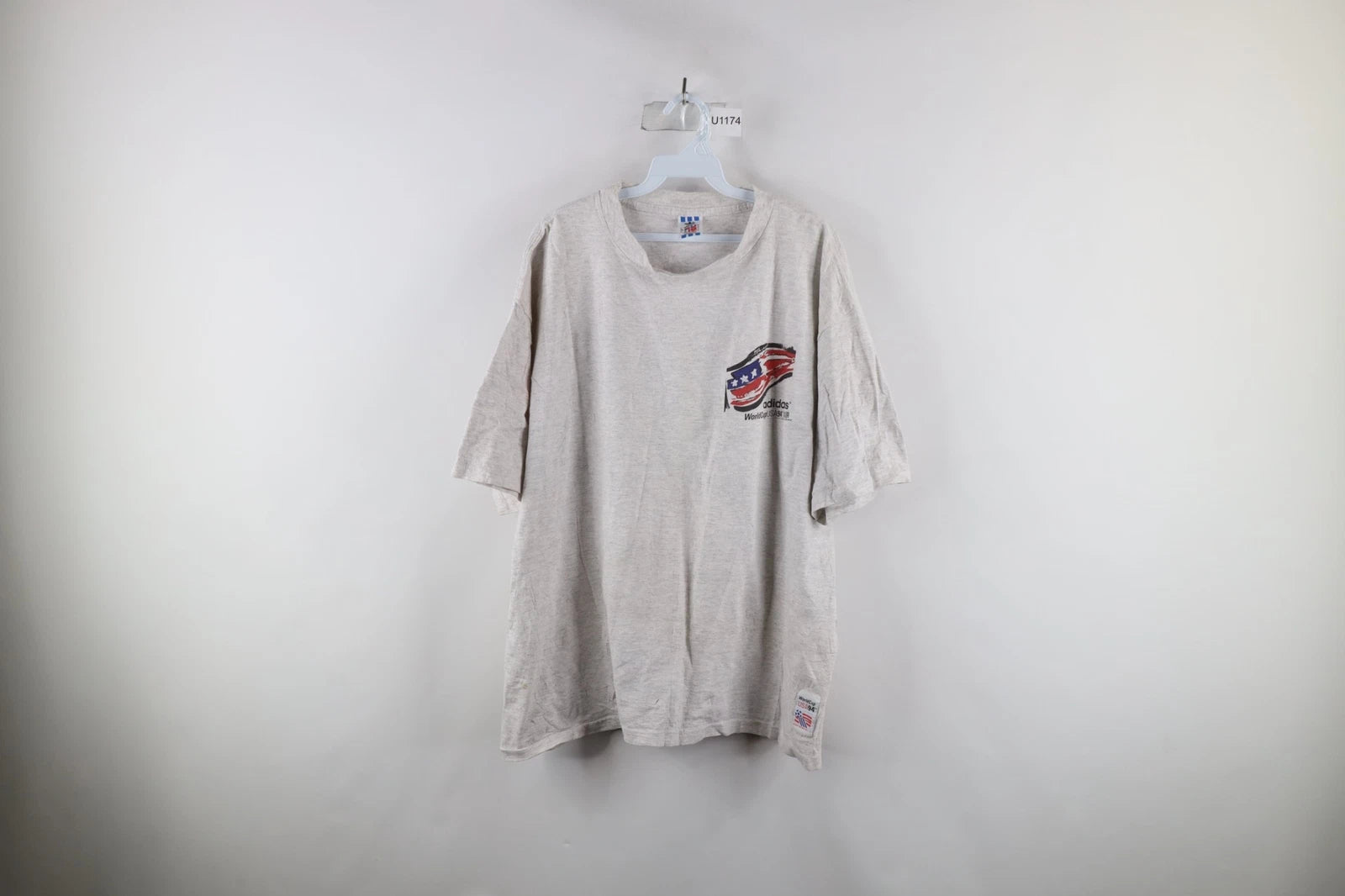 Vtg 90s Adidas Mens XL Spell Out 1994 World Cup Soccer Short Sleeve T-Shirt USA