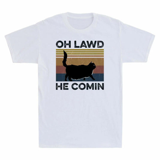Shirt Cat Black Funny Cat Oh T Vintage Sleeve Lawd Chock He Men's Short Comin