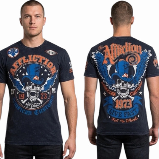 $58 AFFLICTION American Customs STRAIGHT SIX Short Sleeve Slim Fit T-shirt NWT