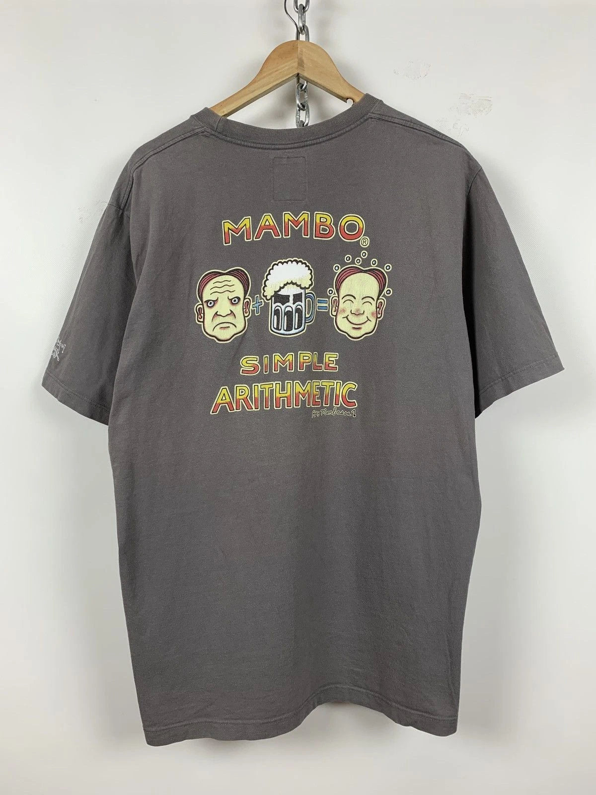Vintage Mambo Simple Arithmetic Faded Grey T-Shirt Size XL