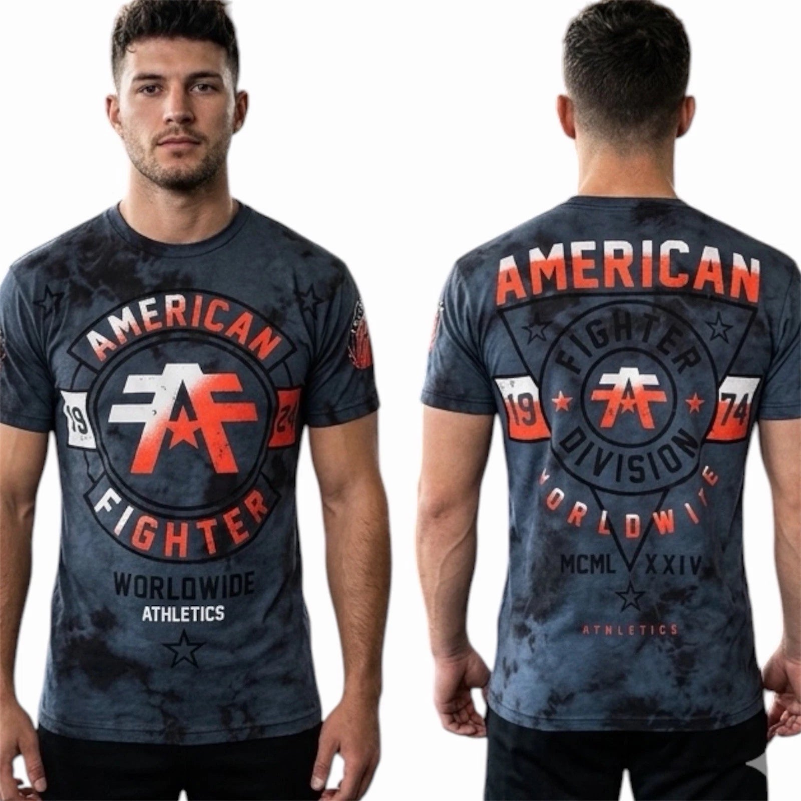 AMERICAN FIGHTER Navy Blue Tie SILVERLAKE Athletic Graphic T-shirt NWT