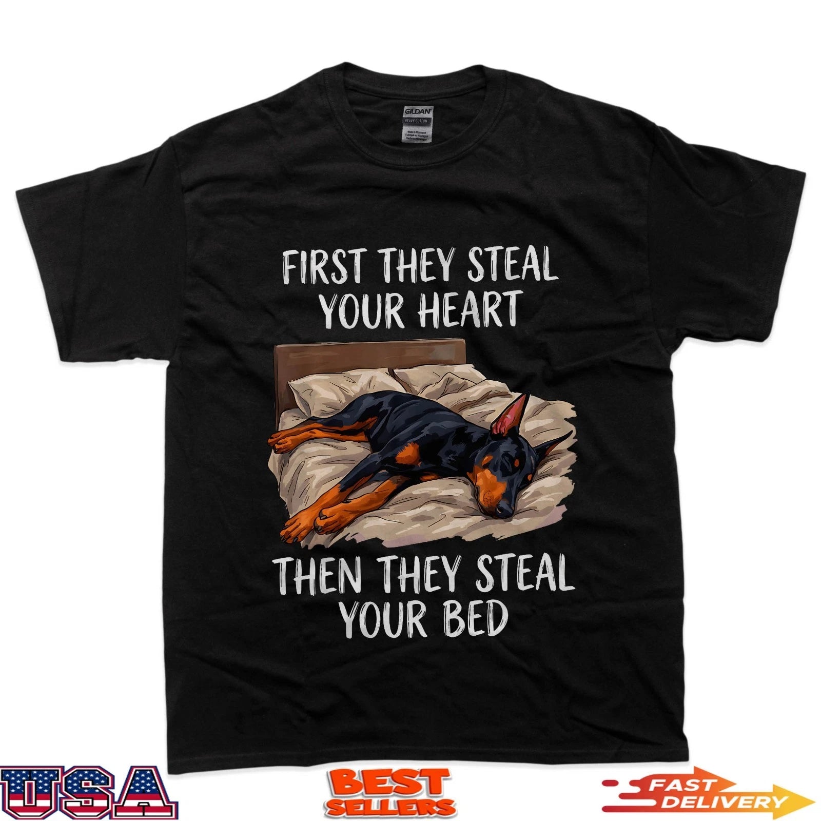 Funny Doberman Art For Men Women Dobie Doberman Pinscher T-Shirt
