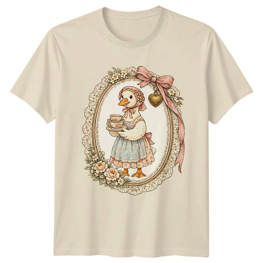 Duck Holding Teacups T-Shirt Vintage Duck Cottagecore