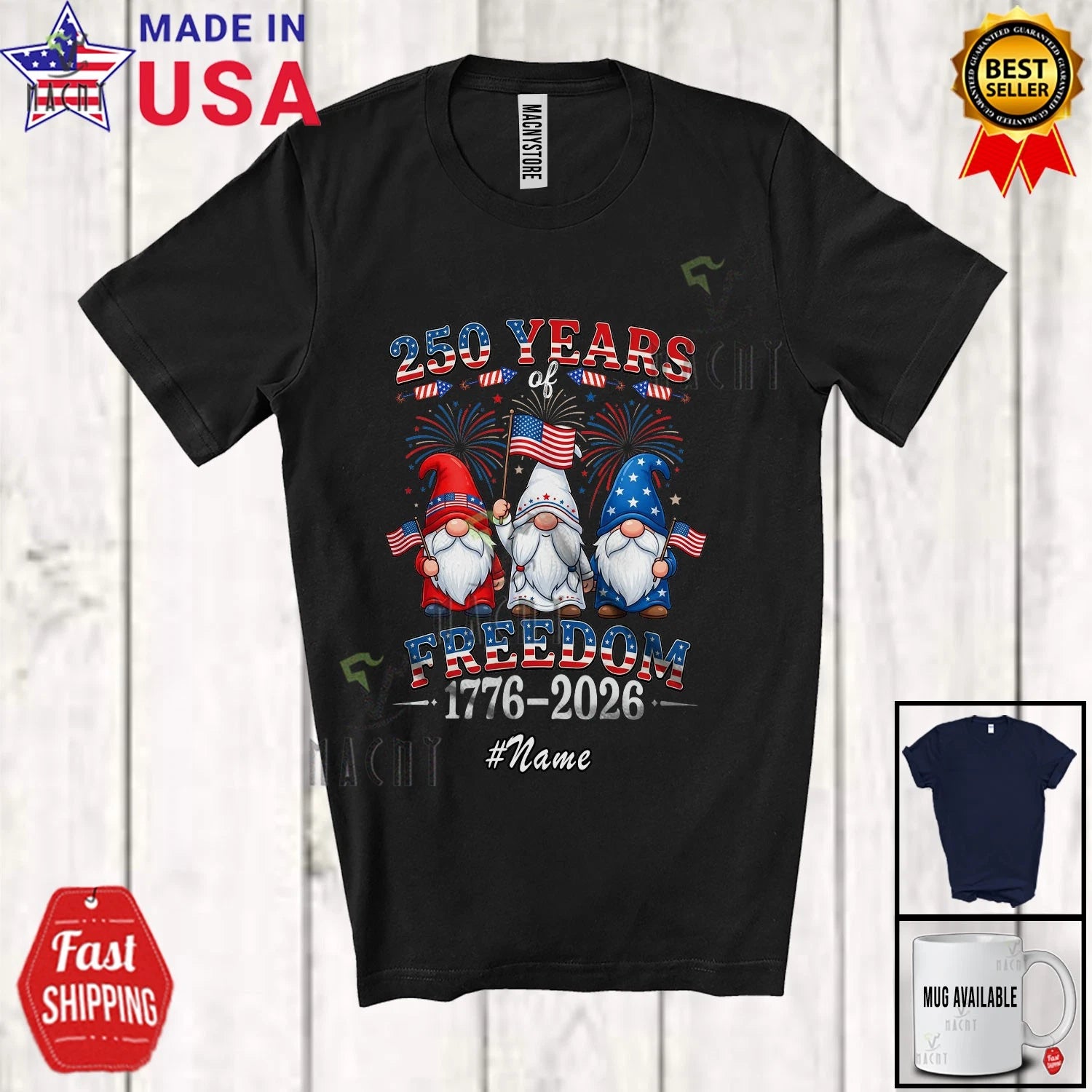 Custom Name 250th Anniversary Freedom; 4th Of July Three Patriotic Gnomes Shirt