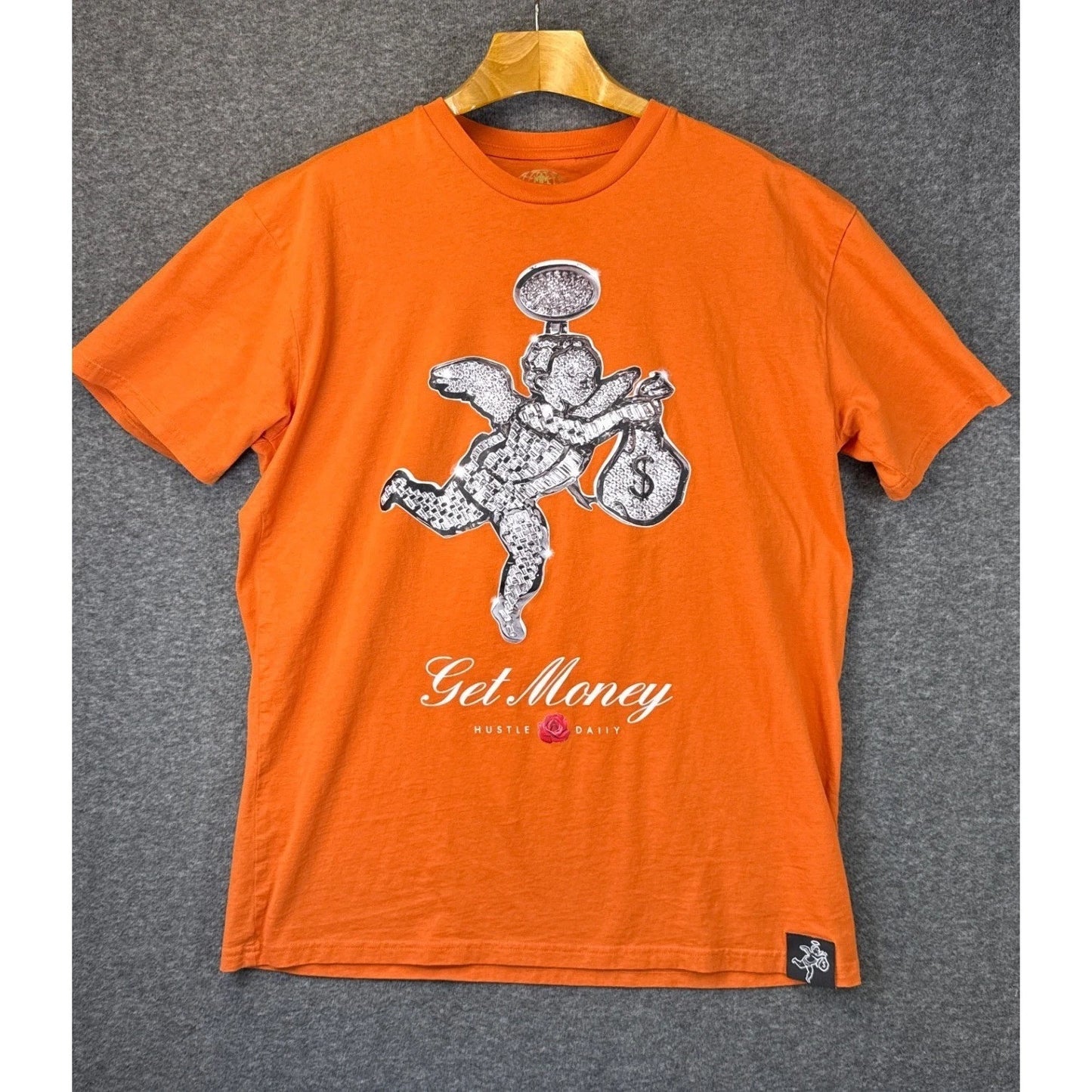 Muerte Graphic Tee Mens XL Orange Hipster Get Money Hustle Daily Cherub Angel