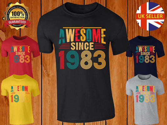 Awesome Since 1983 Retro Classic Vintage Colorful T-Shirt For Mens  Gift Tee