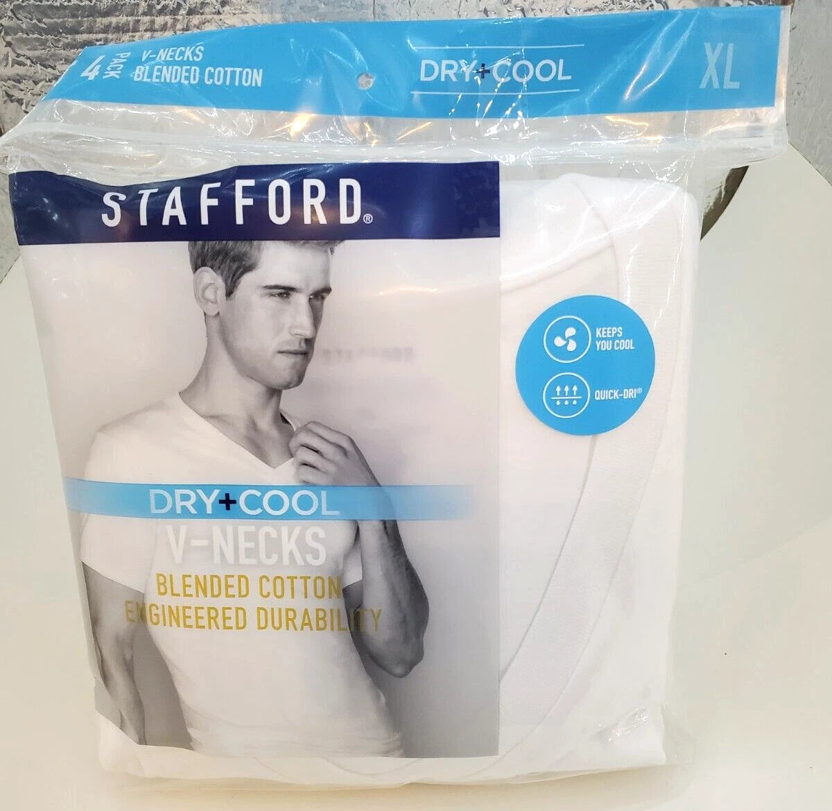 Stafford T Shirt Dry+Cool V-Necks Blended Cotton XL 4Pack