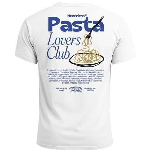 Mens T-Shirt Back Print Pasta Lovers Club Noodles Italy Graphic Shirt Summer