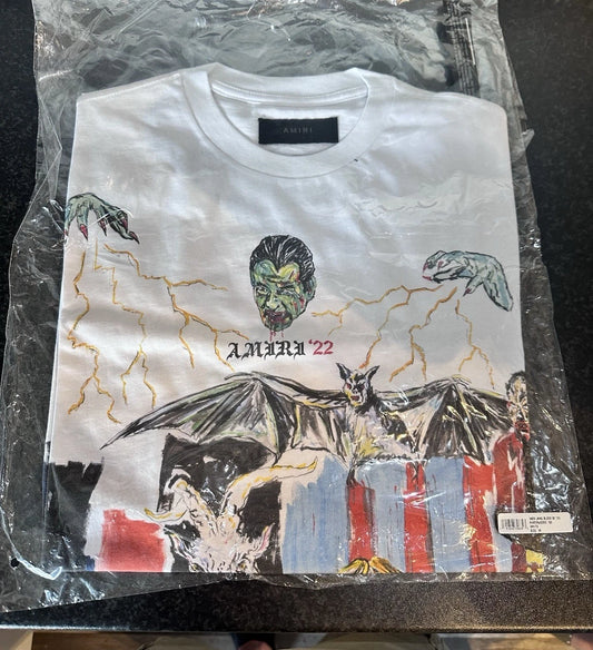 AMIRI Wes Lang Blood 38 Graphic Print White Crew Neck Jersey Cotton Tee M