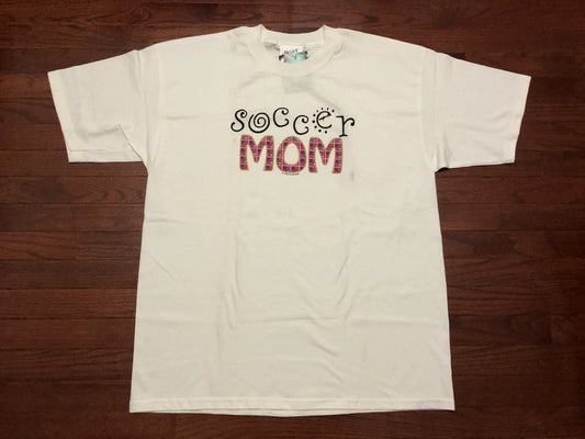 NEW 1996 SOCCER MOM T SHIRT MENS XL WHITE PINK BLACK VINTAGE 90's MOTHER NWT v e