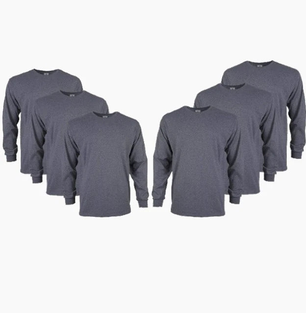 Gildan Ultra Cotton Long Sleeve T-Shirt Style G2400,  Dark Heather (6 Pack)- 2XL