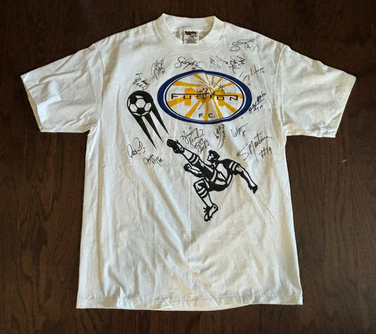 VTG Signed Miami Fusion FC Soccer Spell Out T-Shirt MLS Double Sided AT&T Logo