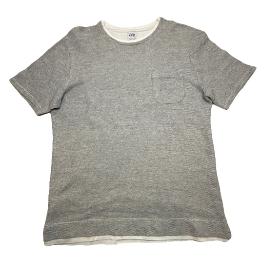 Zara Mens Textured Shirt Large Gray Layered Tee Pocket Minimal Casual