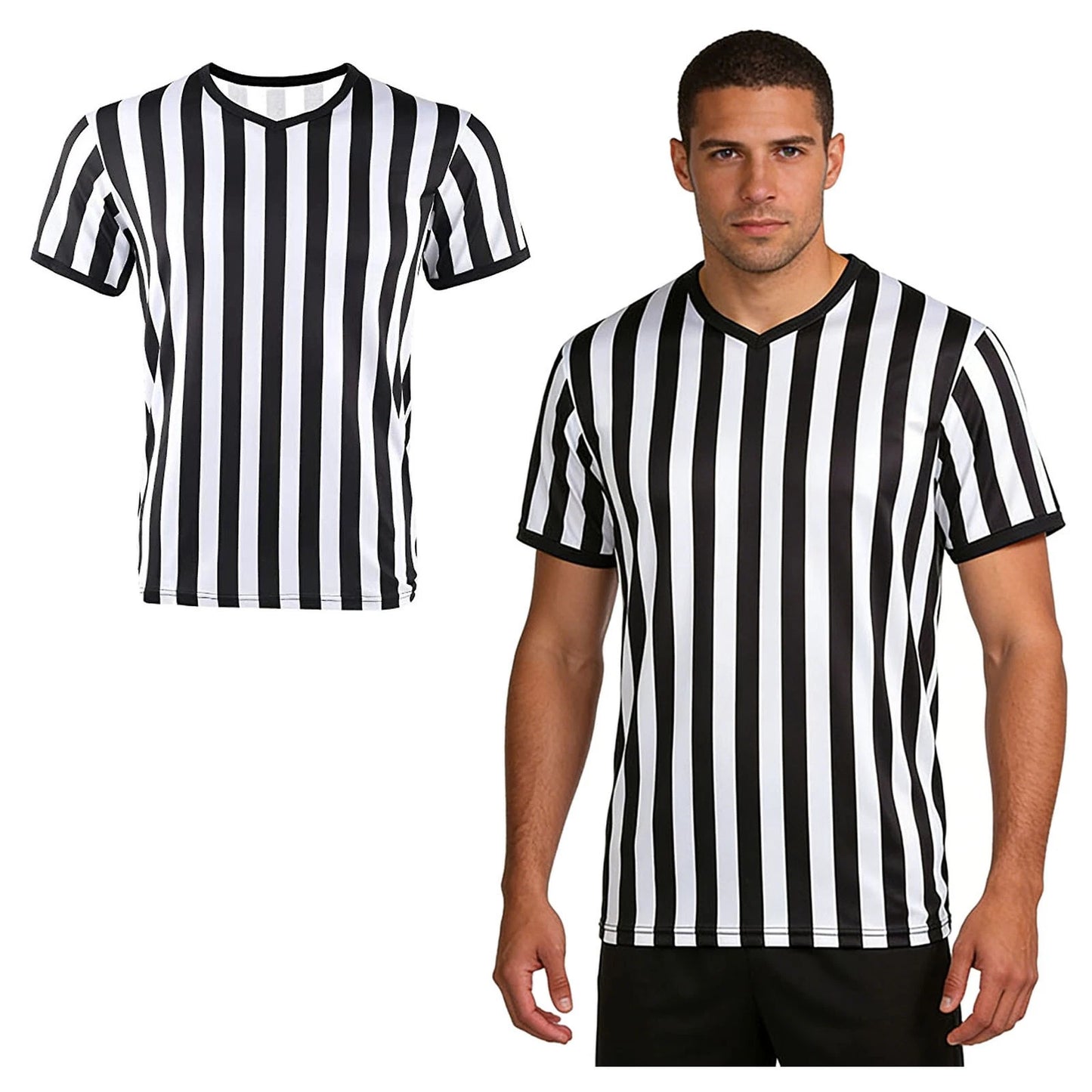 Men Striped Loose Sports Work Uniform Shirt Show V-neck Athletic T-shirt Beach