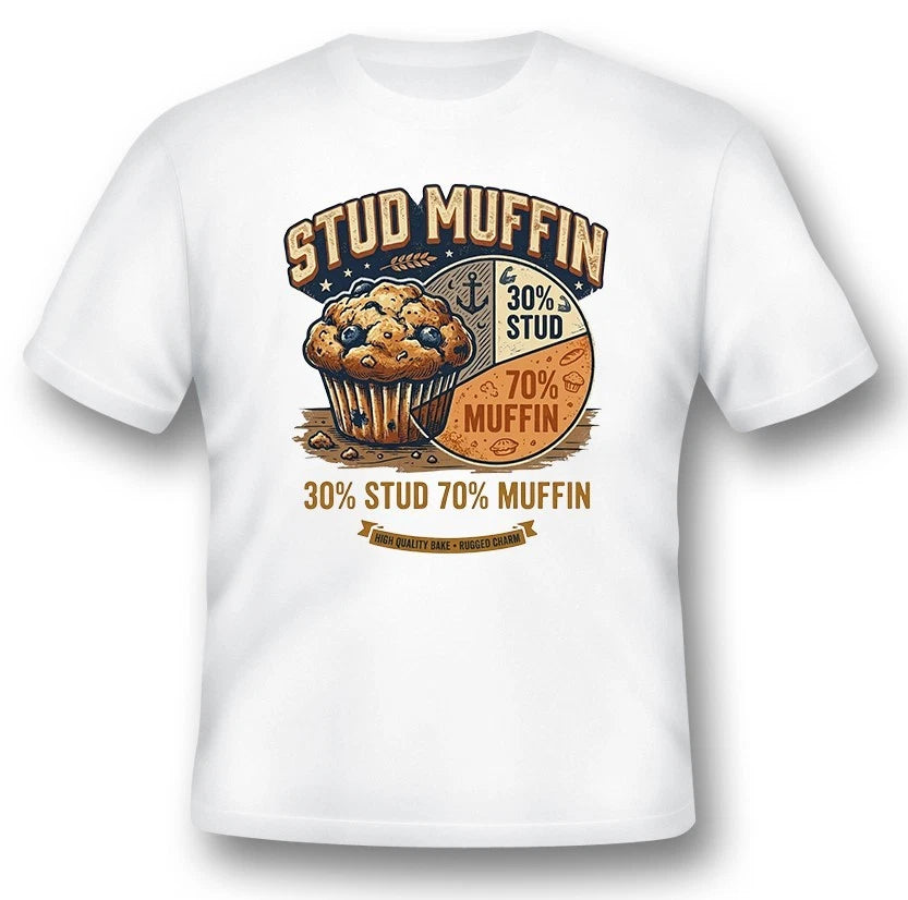 Stud muffin 30% stud 70% muffin black or white tee humor funny adult