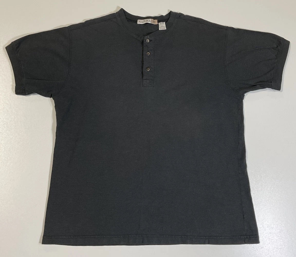 Vintage Natural Life Black Henley T Shirt Sz L Basic Blank Grunge Rayon 90s Y2K