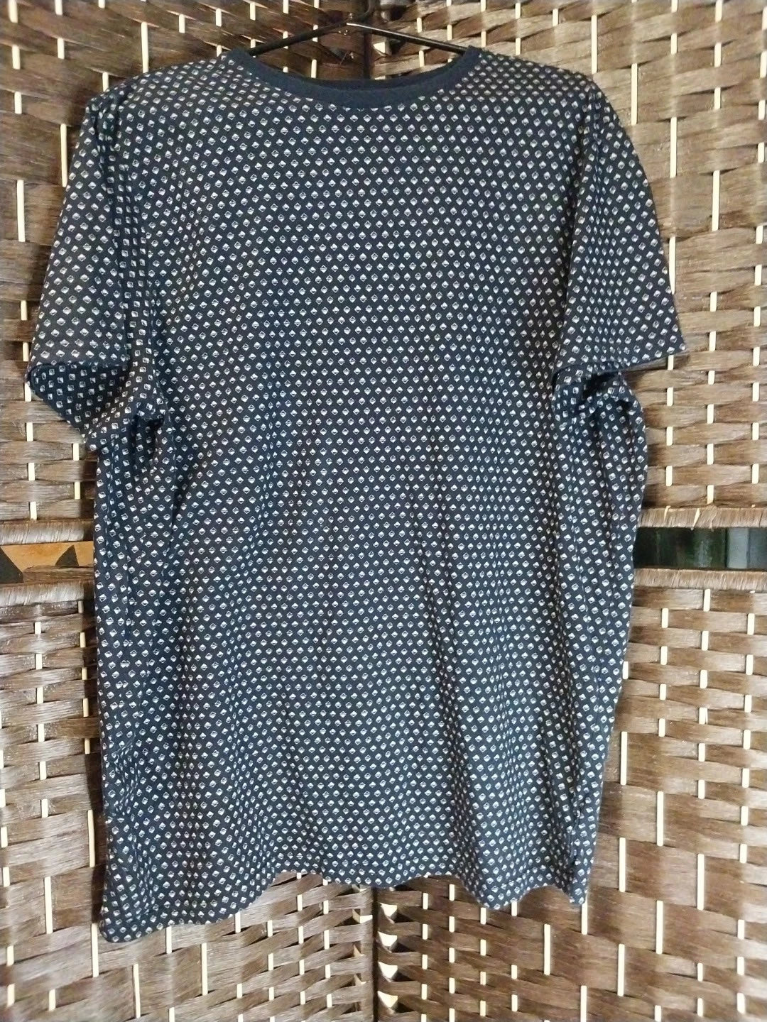 Goodfellow Mens Short Sleeve Shirt Size XL Diamond Pattern Dark Blue And Gold