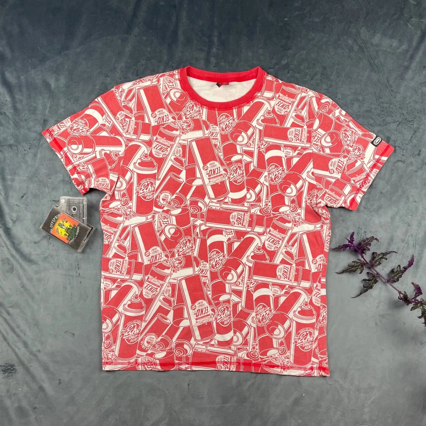 Vintage Y2K Ecko Unltd Spray Paint All Over Print T Shirt Red White Mens XXL