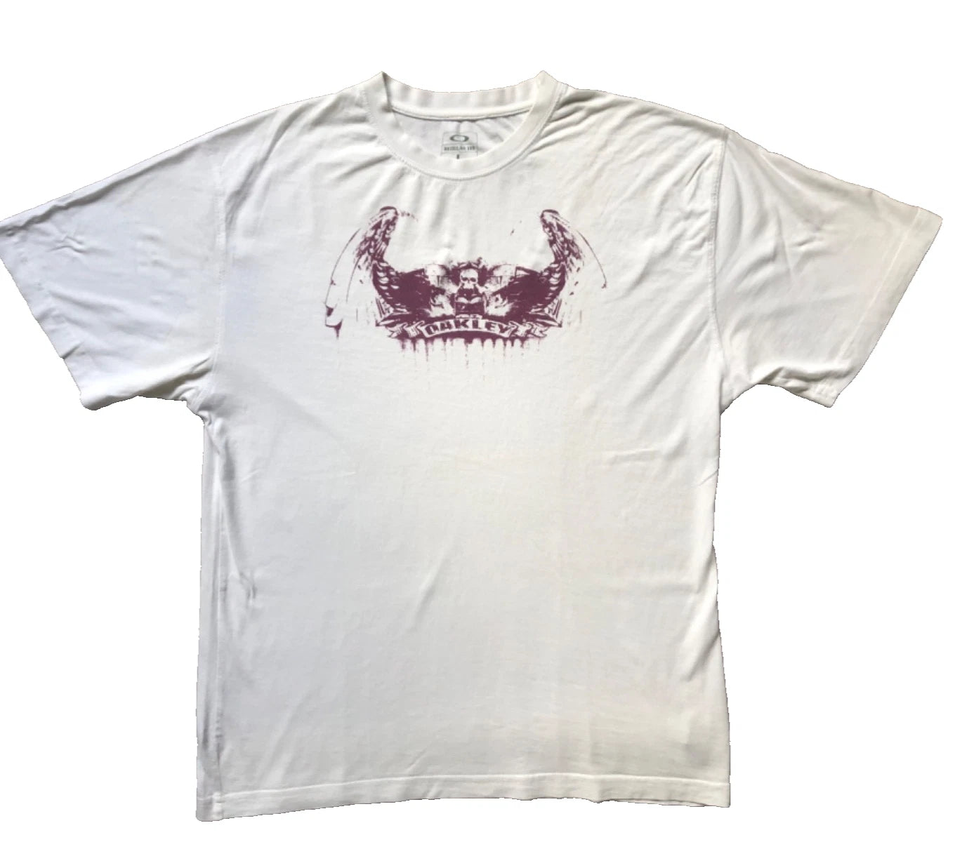 Rare VTG Oakley Y2K T-Shirt Winged Skull Graphic Sample Tag White Men's Large L