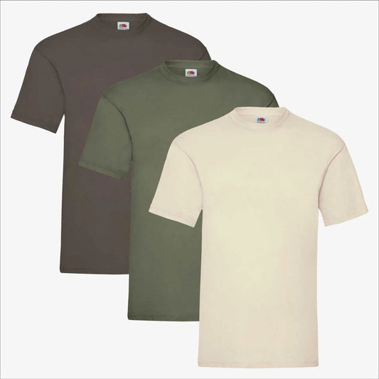 Fruit of the Loom Valueweight T-Shirt 3 Pack | Mens Earth Tones Olive Brown