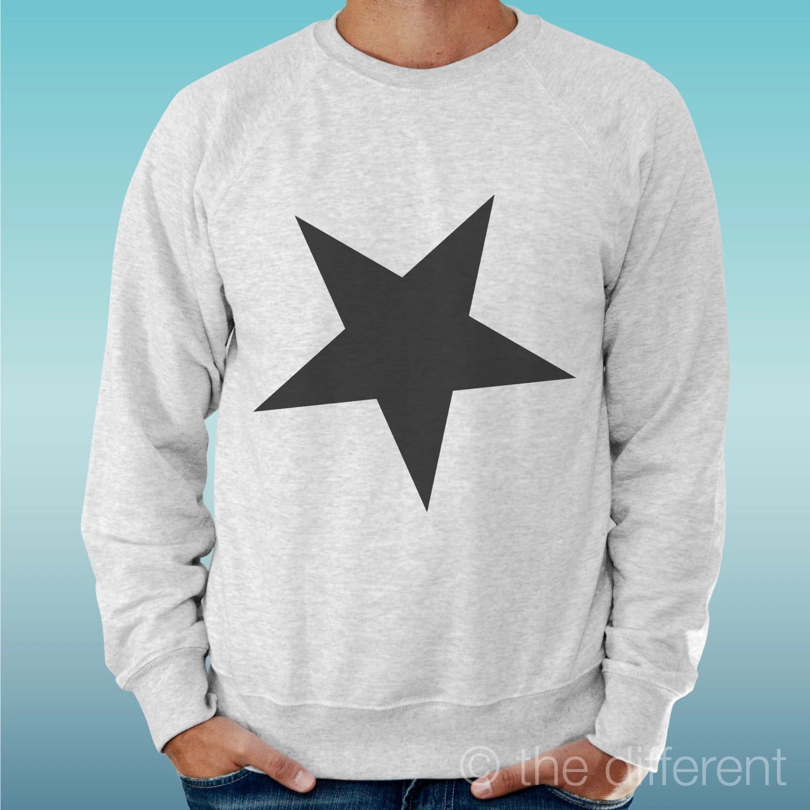 Felpa Man Light Sweater Light Grey " Black Star " Road To Happiness