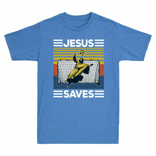 Gift Saves Funny Short Vintage T-Shirt Jesus Tee Cotton Soccer Sleeve Men's