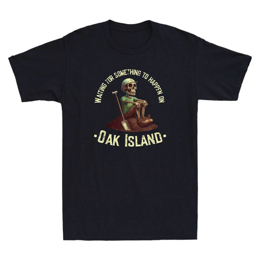Oak Island Treasure Hunting Skeleton Funny Graphic Saying Vintage Men's T-Shirt