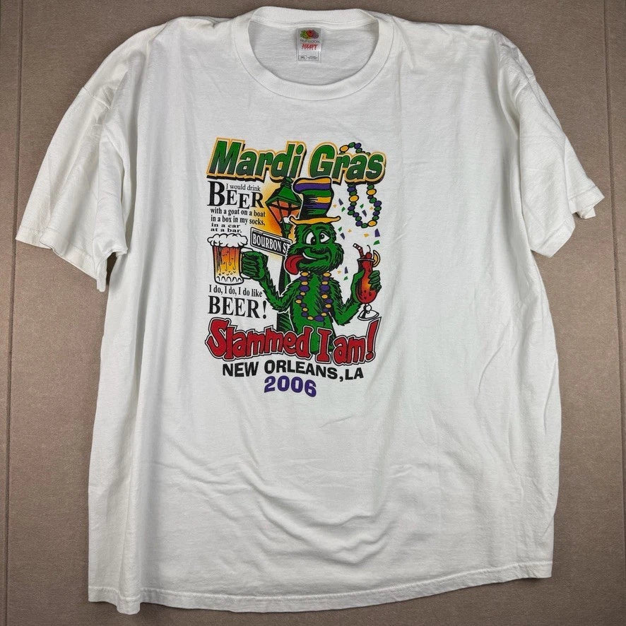 Vintage Mardi Gras T Shirt Mens 3XL White Beer Slammed I Am 2006 New Orleans LA