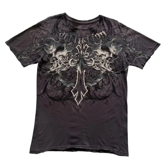 VINTAGE Black Affliction T-shirt 2000s Medium Mens Y2K Cross