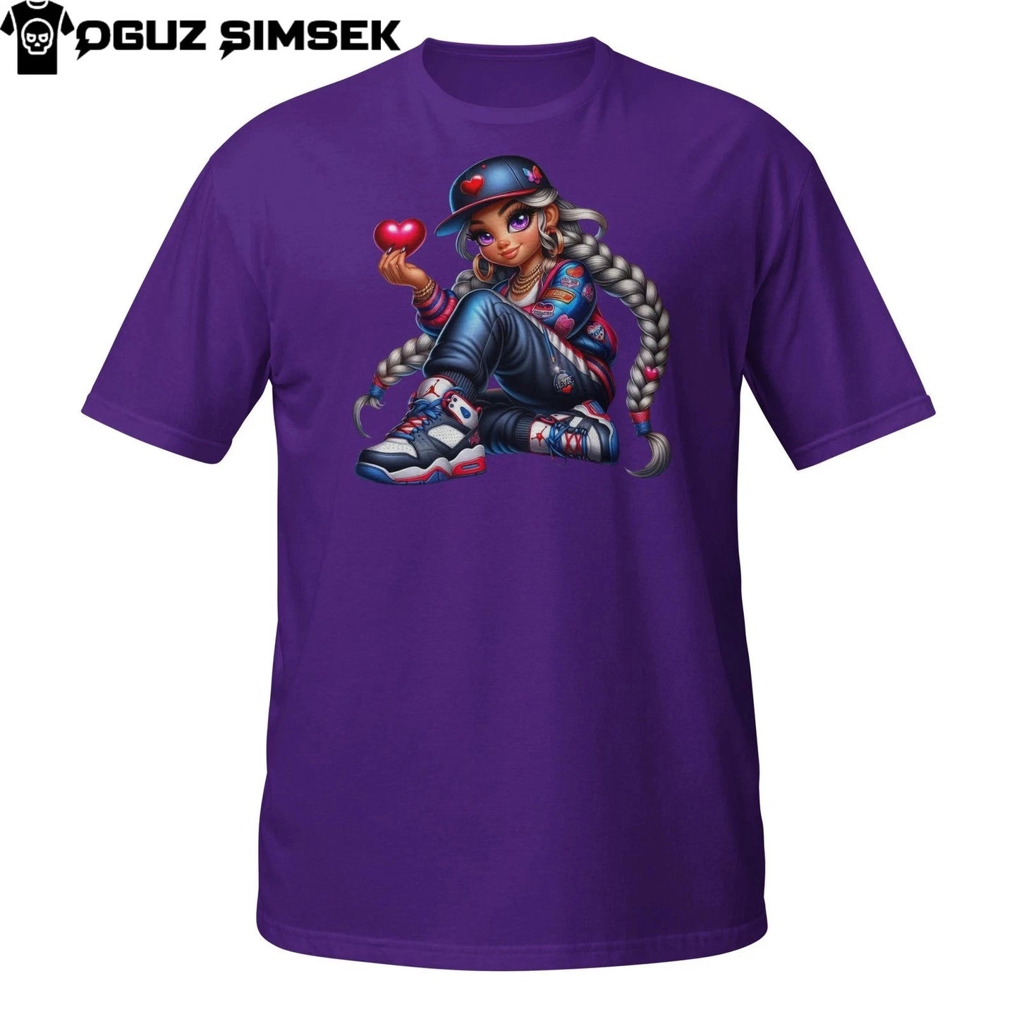 Urban Heart Queen T-Shirt – Stylish Streetwear Girl With Braids and Cap