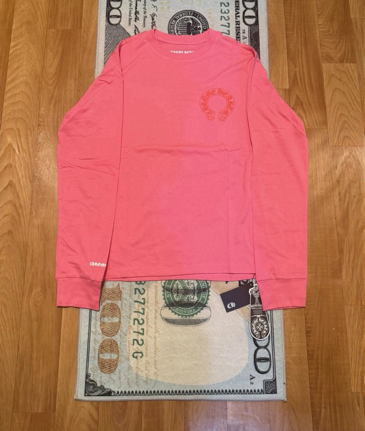Chrome Hearts Pink Long Sleeve Crew Neck Logo Graphic Print T-Shirt Size S