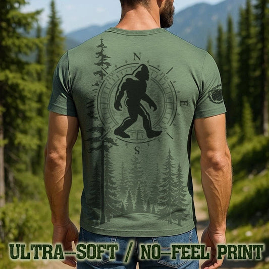 Men's Bigfoot Forest T Shirt - Funny Sasquatch Outdoors Tee, No-Feel Print- F200