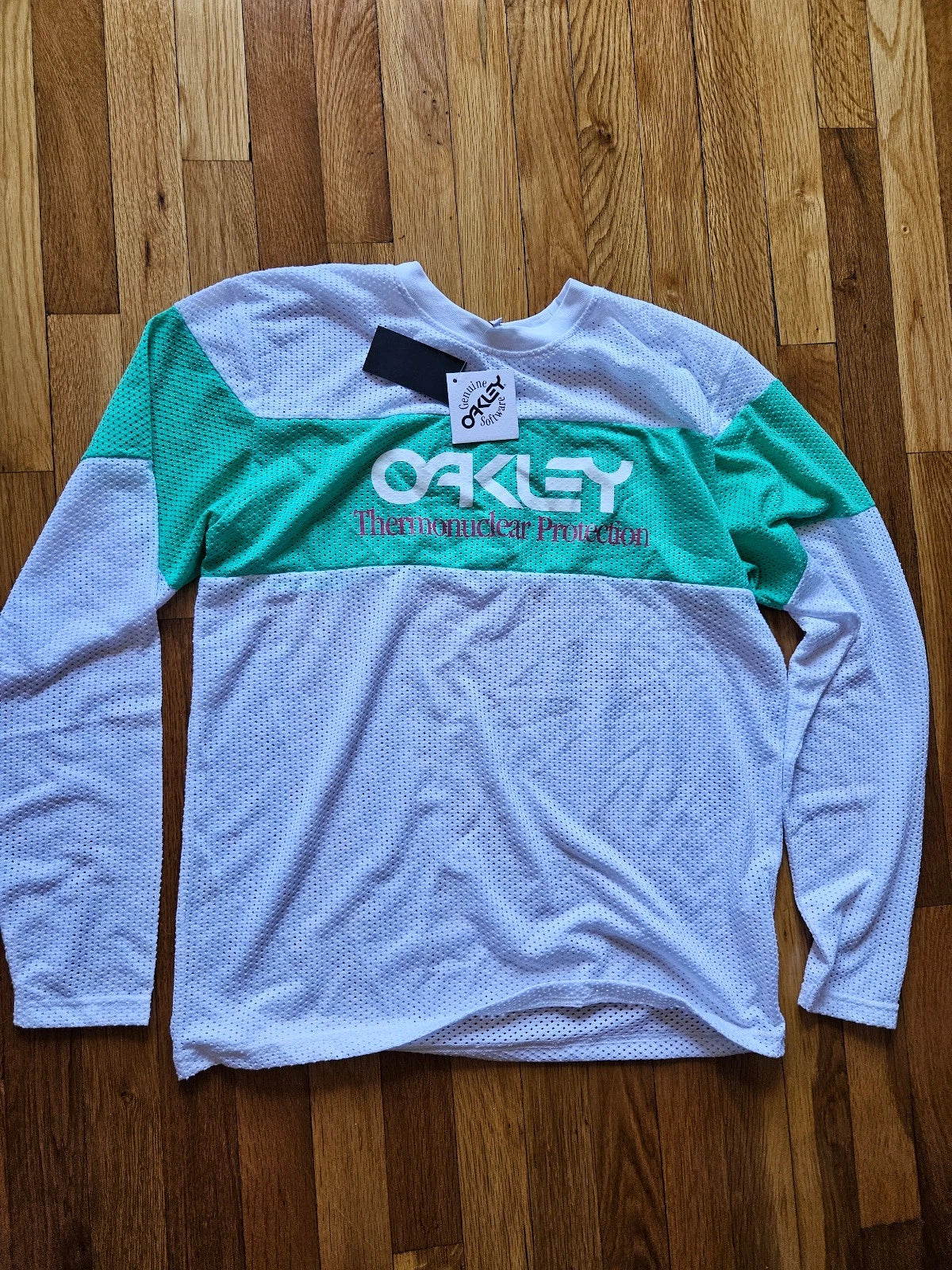 Vtg Oakley SoftwareThermonuclear Protection L/S Mesh Shirt Green White Men's Med