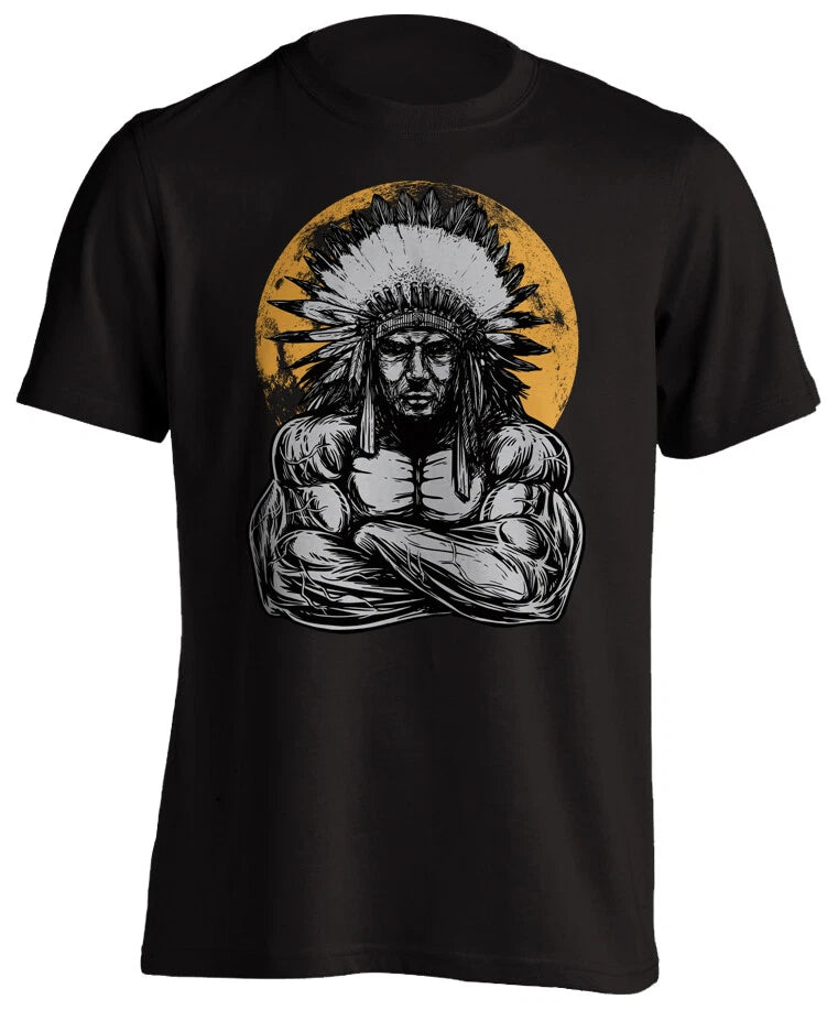 Patriotic Native American Indian Chief Warrior Bodybuilding Gym Fitness T shirt