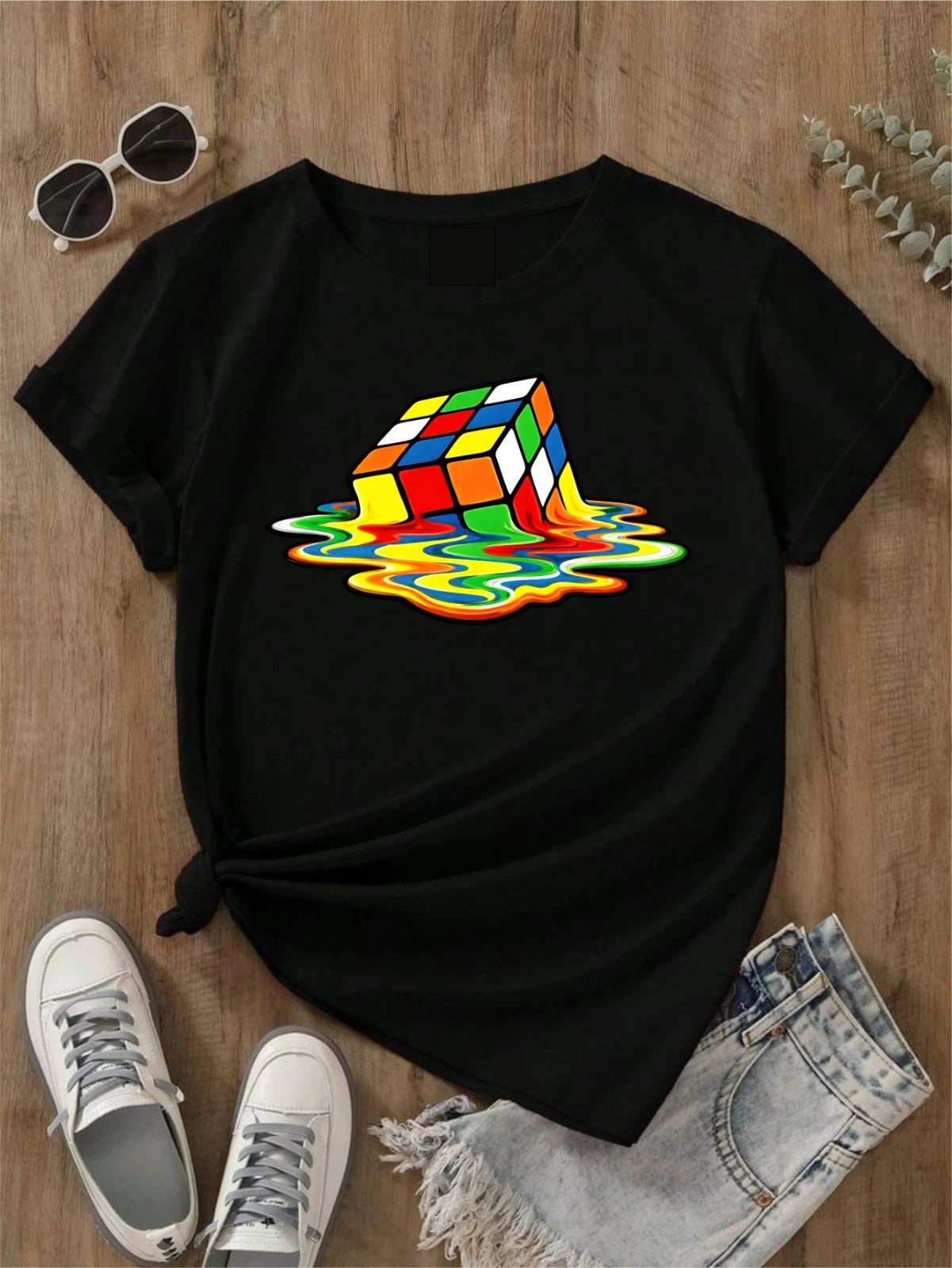 Melting Cube Funny Retro Gaming Rubik Rubix Rubics Cube T-Shirt Unisex Tee Top