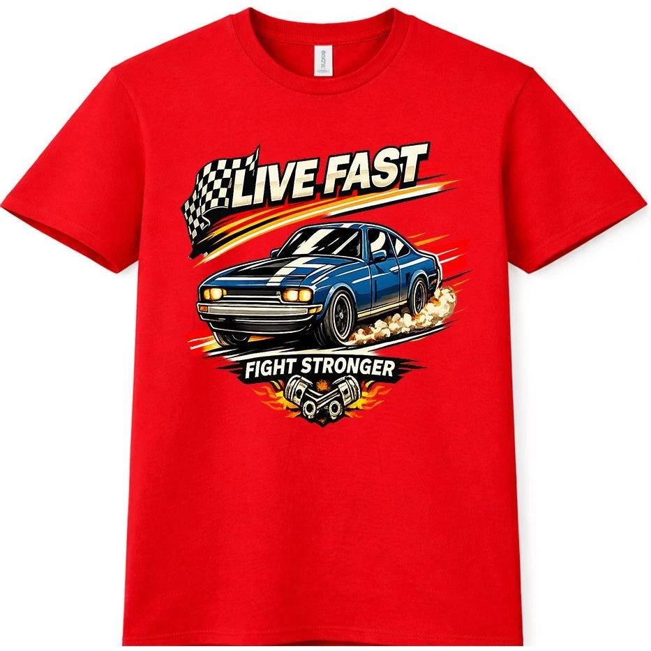 Muscle Car T-Shirt Live Fast V8 American Classic Hot Rod Vintage Gift Tee