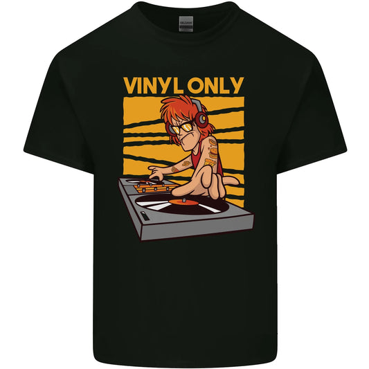 DJ Decks Vinyl Only Funny DJing Turntable Mens Cotton T-Shirt Tee Top